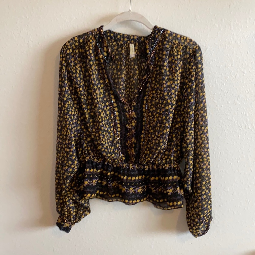 Stunning beaded floral long sleeve flowy top